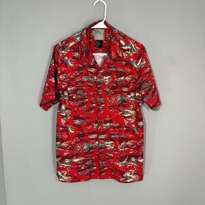 5.11 Tactical Shirt Mens Small Red Tropical Hawaiian Short Sleeve Snap Button Up
